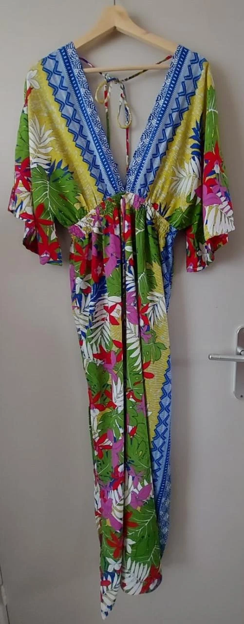 Kleurrijke Kaftan Jurk met Tropische Print, maat 42